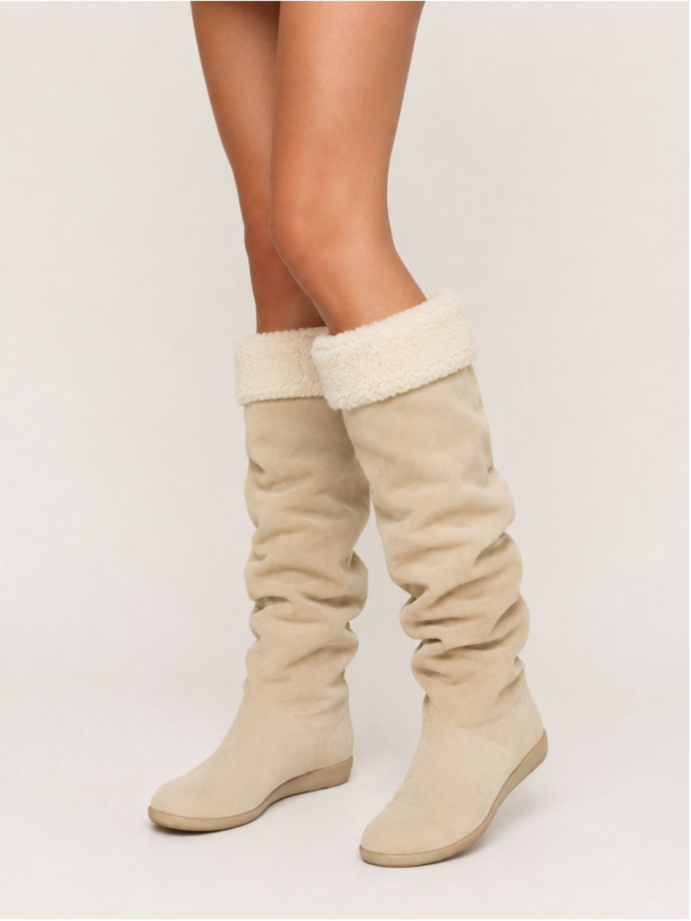 Vintage Liz Claiborne Leather Boots Slouch Knee High Cream Faux Fur Y2K Indie 10